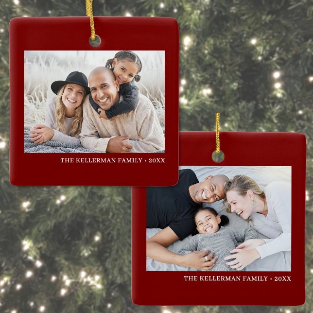Benutzerdefinierter doppelseitiger Weihnachtsgruß  Keramikornament (Custom Double Sided Family Two Photo Christmas Ceramic Ornament )