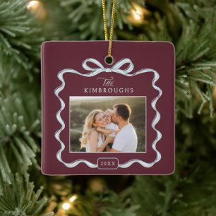 Benutzerdefinierter doppelter Bogen Weihnachten fü Keramikornament