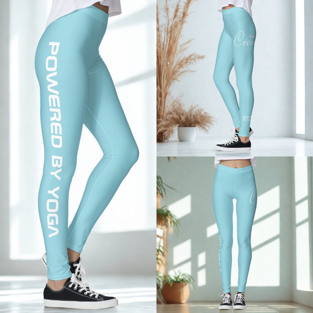 Benutzerdefinierter Druck Yoga-Crew Robin-Ei-Blau Leggings (Robin egg blue yoga leggings. 3 views.)