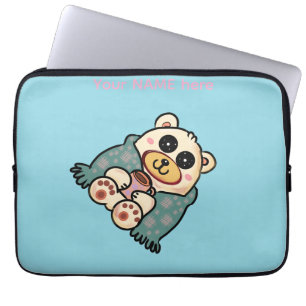 Benutzerdefinierter Eisbär mit Kaffee   Niedliche  Laptopschutzhülle