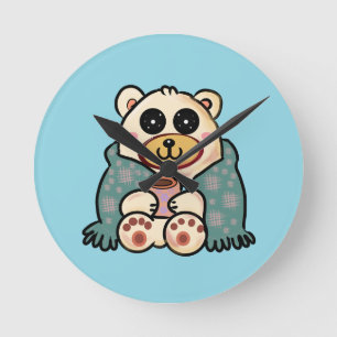 Benutzerdefinierter Eisbär mit Kaffee   Süße Winte Runde Wanduhr