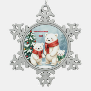 Benutzerdefinierter Eisbär Weihnachten  Schneeflocken Zinn-Ornament