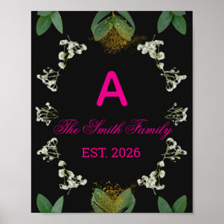 Benutzerdefinierter Eleganter Botanischer Monogram Poster