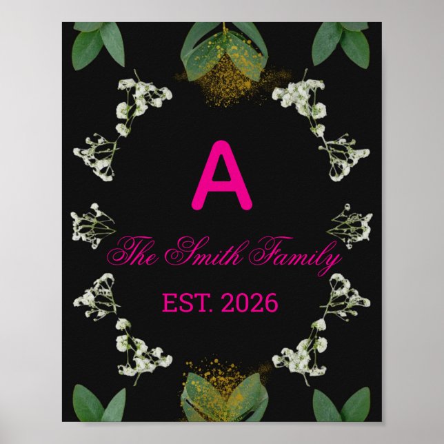 Benutzerdefinierter Eleganter Botanischer Monogram Poster (Vorne)