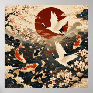 Benutzerdefinierter eleganter japanischer Koi- und Poster
