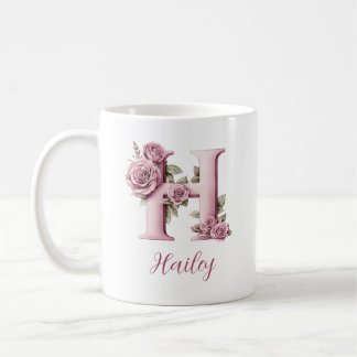 Benutzerdefinierter Eleganter Rosa Floraler Monogr Kaffeetasse