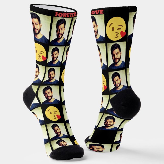 Benutzerdefinierter Emoji-Liebe-Foto Socken (Gewinkelt)