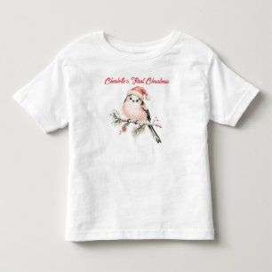 Benutzerdefinierter erster Weihnachten Rosa Vogel  Kleinkind T-shirt