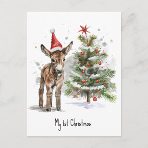 Benutzerdefinierter erster Weihnachtsbaum und Esel Postkarte