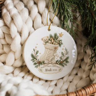 Benutzerdefinierter erster Weihnachtsstrumpf für B Keramik Ornament
