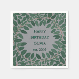 Benutzerdefinierter Eukalyptus-Rahmen - grau Serviette