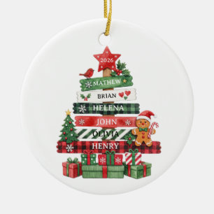 benutzerdefinierter Familien-Weihnachtsbaum 6 Name Keramik Ornament