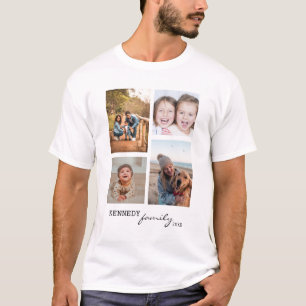 Benutzerdefinierter Familienname 4 FotoCollage Wei T-Shirt