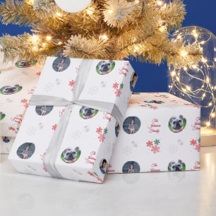 Benutzerdefinierter Familienname & 5 Foto Collage Geschenkpapier