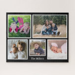 Benutzerdefinierter Familienname 5 FotoCollage Puzzle<br><div class="desc">Ein familiäres Foto sammelt das Puzzle um mit 5 Ihrer Lieblingsfotos zu personalisieren.</div>