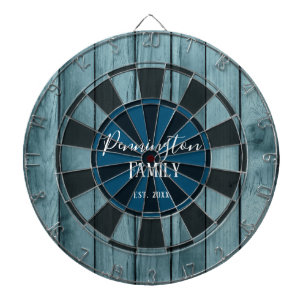 Benutzerdefinierter Familienname Datum Blue Wood Dartscheibe