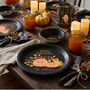 Benutzerdefinierter Familienname Frohes Halloween Pappteller