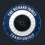 Benutzerdefinierter Familienname Personalisiert Bl Dartscheibe<br><div class="desc">Benutzerdefinierter Familienname Personalisiert Blue Dartboard Fügen Sie einen Familiennamen hinzu, und erstellen Sie ganz einfach Ihr personalisiertes Familienname-Dartboard. Klicken Sie auf KENNEN, um die Farbe des Texts oder des Motherboards zu ändern. Sie können dieses Design auf anderen Zazzle-Produkten übertragen und an die meisten Zazzle-Produkte anpassen. Standard Studio Designs werden in...</div>