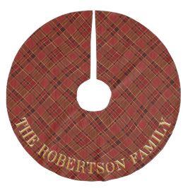 Benutzerdefinierter Familienname Red Kariert Polyester Weihnachtsbaumdecke