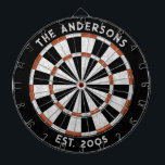 Benutzerdefinierter Familienname Rustikale Schwarz Dartscheibe<br><div class="desc">Personalisieren Sie diese rustikale schwarz-weiß und rot Dartboard mit Ihrem Familiennamen und festem Datum. Entworfen für Sie von BlackBerry Boulevard.</div>