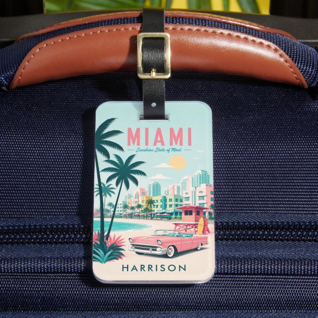Benutzerdefinierter Farbiger Himmel Strand Miami F Gepäckanhänger (Vorderseite Insitu 2)