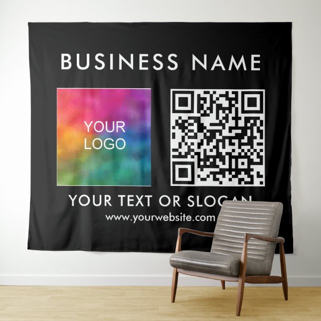 Benutzerdefinierter Firmenlogo QR Code XL Hintergr Wandteppich (Beispiel (Horizontal))