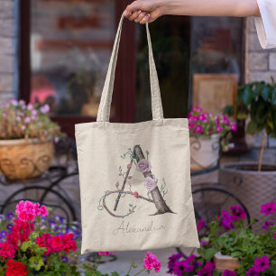 Benutzerdefinierter floraler Monogramm-Buchstabe A Tragetasche
