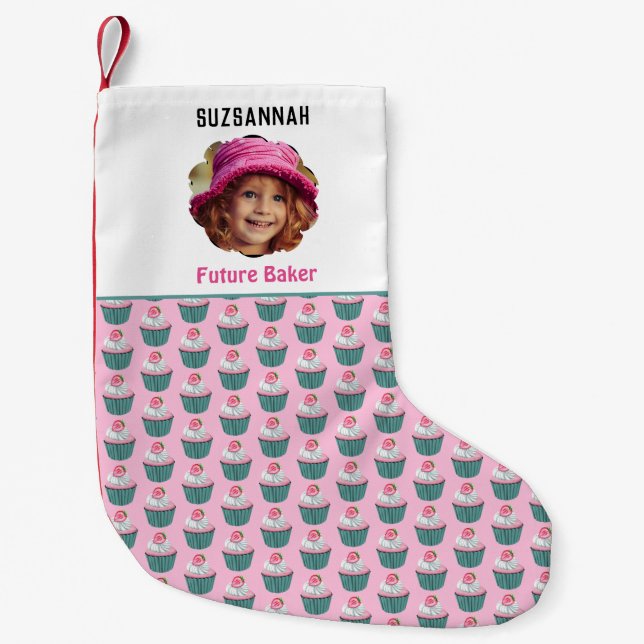 Benutzerdefinierter Foto Cupcakes Skalierter Vorla Kleiner Weihnachtsstrumpf (Vorderseite)