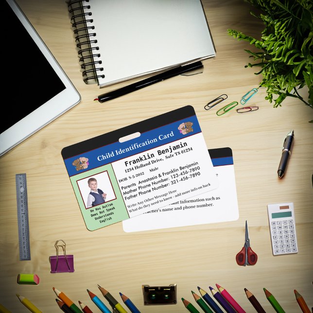 Benutzerdefinierter Foto-ID-Karte Ausweis (Child Photo ID Identification Card Custom Badge is great for your child to carry every day. )