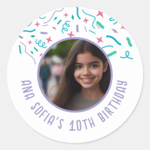 Benutzerdefinierter Foto Name jedes Alters Confett Runder Aufkleber