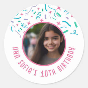 Benutzerdefinierter Foto Name jedes Alters Confett Runder Aufkleber