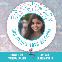 Benutzerdefinierter Foto Name jedes Alters Confett Runder Aufkleber