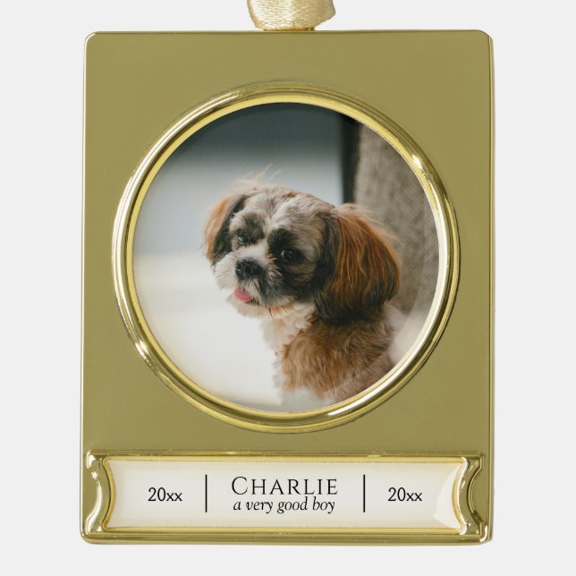 Benutzerdefinierter Foto-Pet-Memoryhalt Banner-Ornament Gold (Vorderseite)
