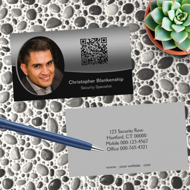 Benutzerdefinierter Foto QR-Code für Schwarz und G Visitenkarte (Custom photo business card template front and back)