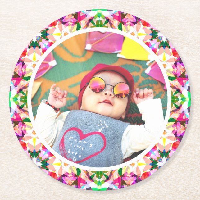 Benutzerdefinierter Foto Spaß Rosa Fröhlicher Mutt Runder Pappuntersetzer (Vorderseite)