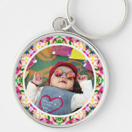 Benutzerdefinierter Foto Spaß Rosa Fröhlicher Mutt Schlüsselanhänger