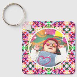 Benutzerdefinierter Foto Spaß Rosa Fröhlicher Mutt Schlüsselanhänger