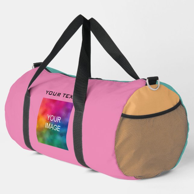 Benutzerdefinierter Foto Text Moderne farbige Vorl Duffle Bag (Rechte Ecke)