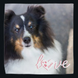 Benutzerdefinierter Foto- und Liebe mit Pasten und Halstuch<br><div class="desc">Individualisierbare Vorlage für die Vorlage eines Tieres zusammen mit einem Skripttext,  der lautet: "Liebe". Der Buchstabe "O" wird durch eine Herzform ersetzt. Im Herzen befinden sich einige Hundepfoten und ein personalisierbarer Textbereich für den Namen des Tieres. Der Text ist in Rosa und Weiß geschrieben.</div>