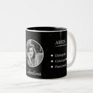 Benutzerdefinierter Foto- und Namens-Aries-Sternze Zweifarbige Tasse