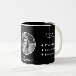Benutzerdefinierter Foto- und Namens-Aries-Zodiaku Zweifarbige Tasse