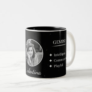 Benutzerdefinierter Foto- und Namens-Gemini-Sternz Zweifarbige Tasse