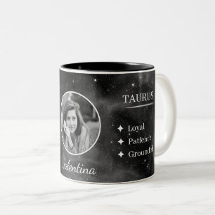 Benutzerdefinierter Foto- und Namens-Stier-Zodiac- Zweifarbige Tasse
