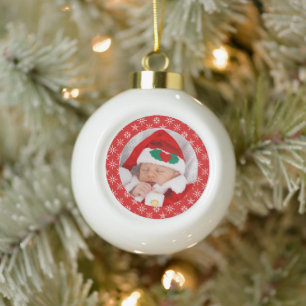 Benutzerdefinierter Foto-Weihnachtsmann-Baby-Rot-H Keramik Kugel-Ornament