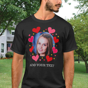 Benutzerdefinierter Fototext Rote Liebesherzen Per T-Shirt