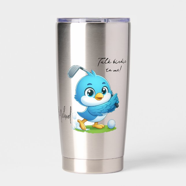 Benutzerdefinierter frecher Golf Vogel Cartoon Thermobecher (Vorderseite)