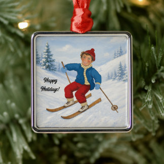 Benutzerdefinierter Fröhlicher Skifahrer Ornament Aus Metall