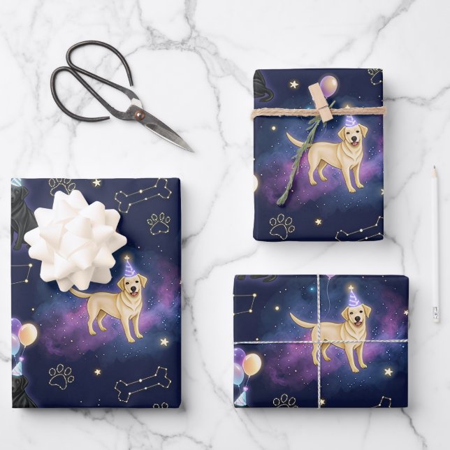 benutzerdefinierter Galaxy Labrador Retriever Gebu Geschenkpapier Set (Vorderseite)