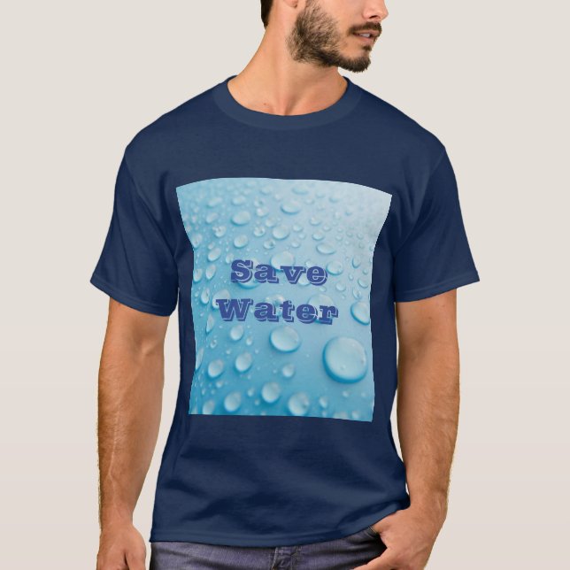Benutzerdefinierter Gerettet Wassertext Blue Basic T-Shirt (Vorderseite)