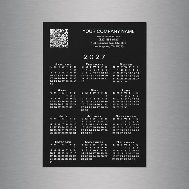 Benutzerdefinierter Geschäft- QR-Code 2027 Kalende Magnetkarte (Custom Business QR Code 2027 Calendar Black Magnet in situ)